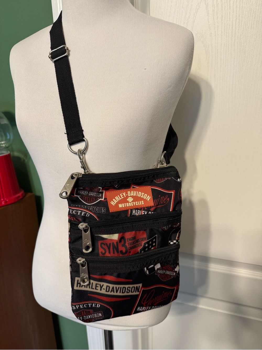Harley-Davidson Black and Orange Multi-Zip Crossbody Belt Bag